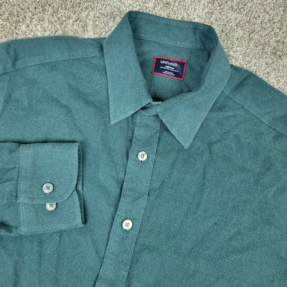 Untuckit Wrinkle Free Regular Mens Medium Green Button Up Long Sleeve Flannel